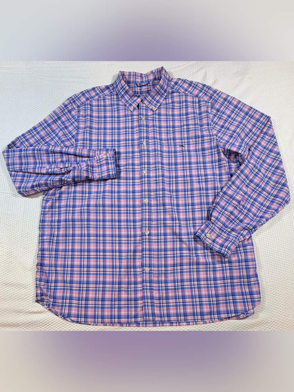 Vineyard Vines On-The-Go Performance Men’s XL Plaid Button Down Shirt Pink Blue